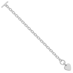 Sterling Silver RH-plated Polished Heart Charm Bracelet QG3283R-7.5