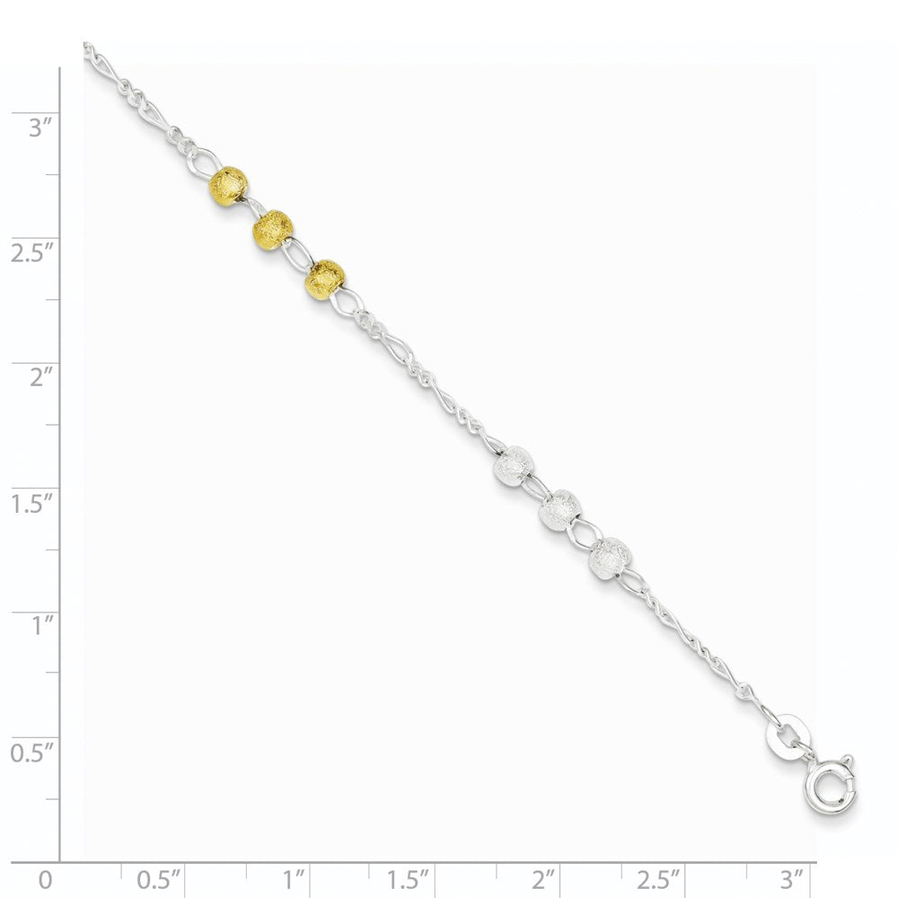 Sterling Silver Gold-tone Textured Beaded Bracelet QG3297-7