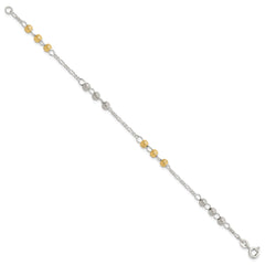 Sterling Silver Gold-tone Textured Beaded Bracelet QG3297-7