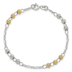 Sterling Silver Gold-tone Textured Beaded Bracelet QG3297-7