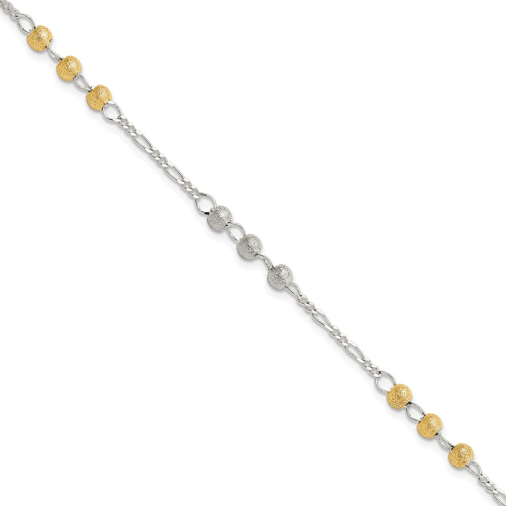 Sterling Silver Gold-tone Textured Beaded Bracelet QG3297-7