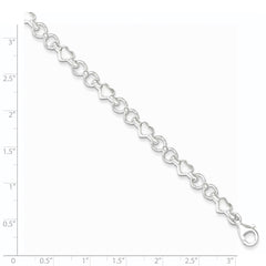 Sterling Silver Polished and Brushed Hearts and Circles Bracelet QG3310-7.5