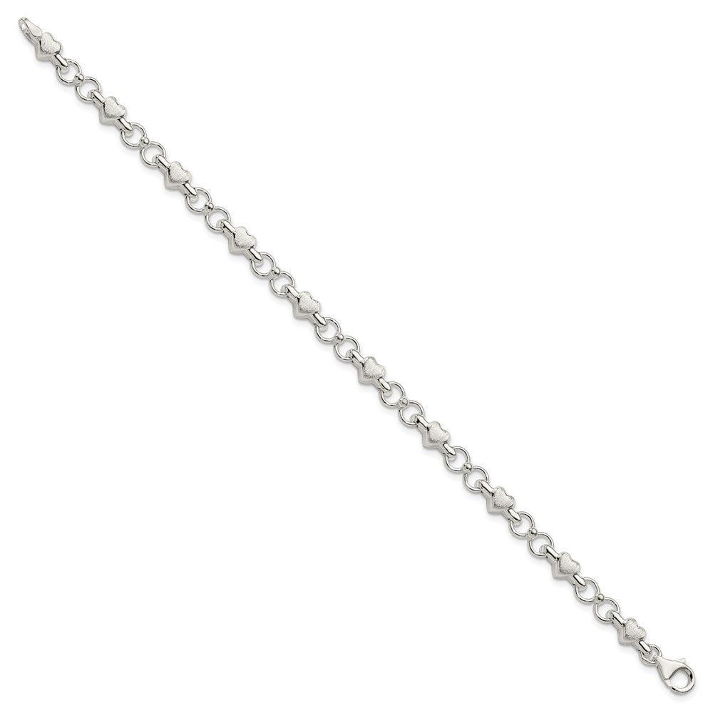 Sterling Silver Polished and Brushed Hearts and Circles Bracelet QG3310-7.5