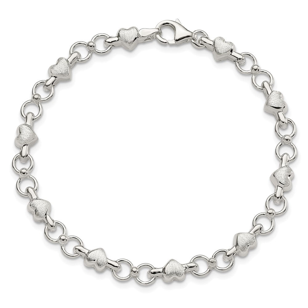 Sterling Silver Polished and Brushed Hearts and Circles Bracelet QG3310-7.5