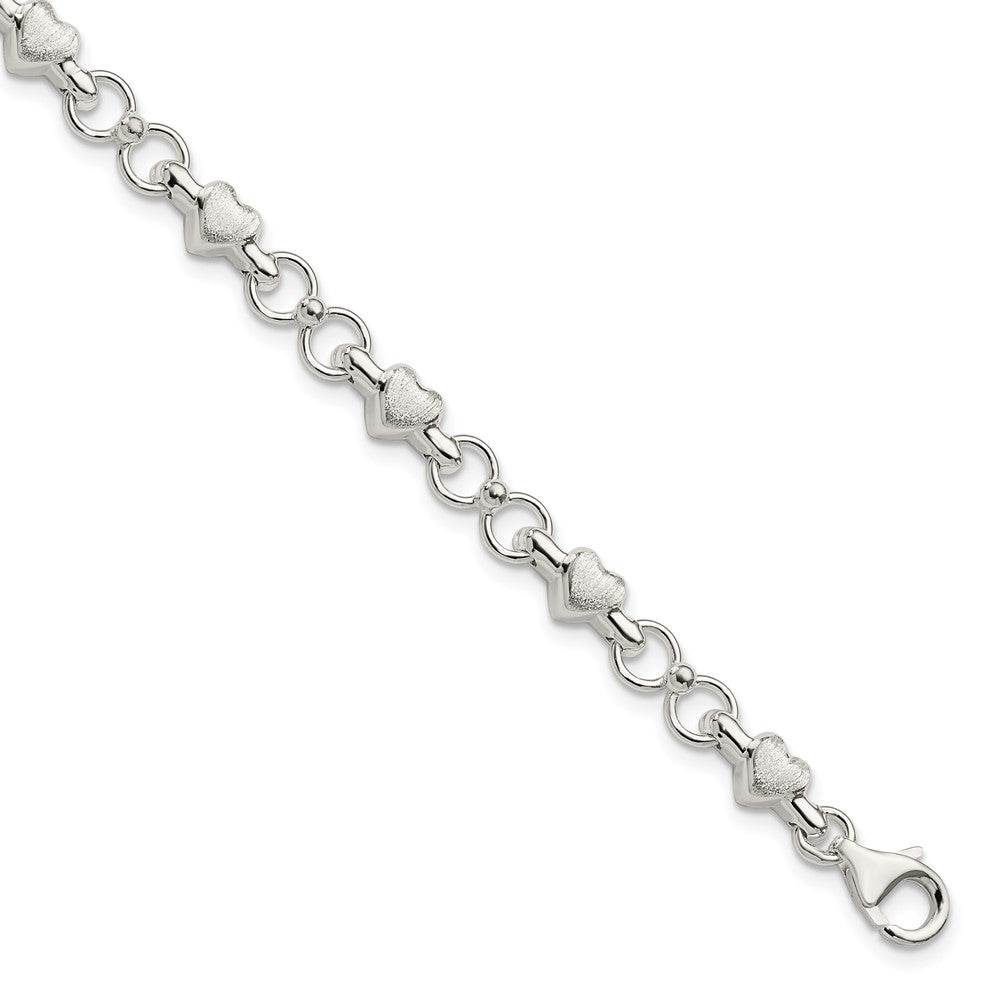 Sterling Silver Polished and Brushed Hearts and Circles Bracelet QG3310-7.5