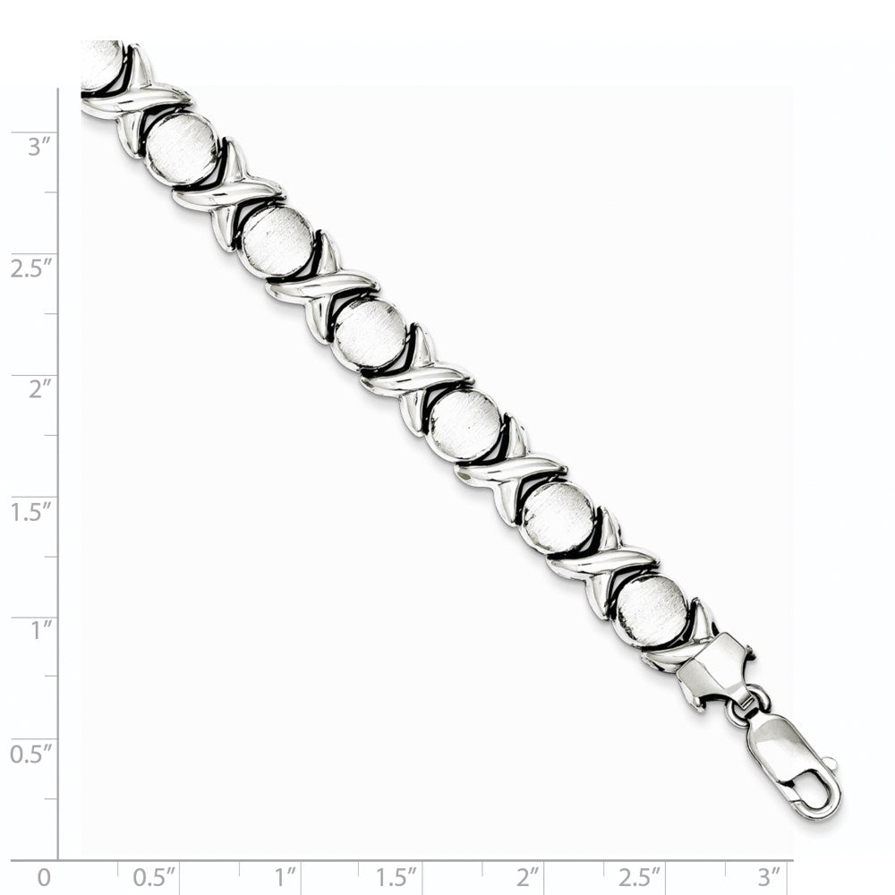 Sterling Silver Rhodium Polished and Brushed X and O Bracelet QG3314-7.25