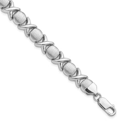 Sterling Silver Rhodium Polished and Brushed X and O Bracelet QG3314-7.25