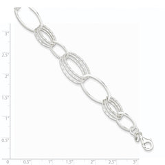 Sterling Silver Polished and Textured Oval Link Bracelet QG3338-7.5