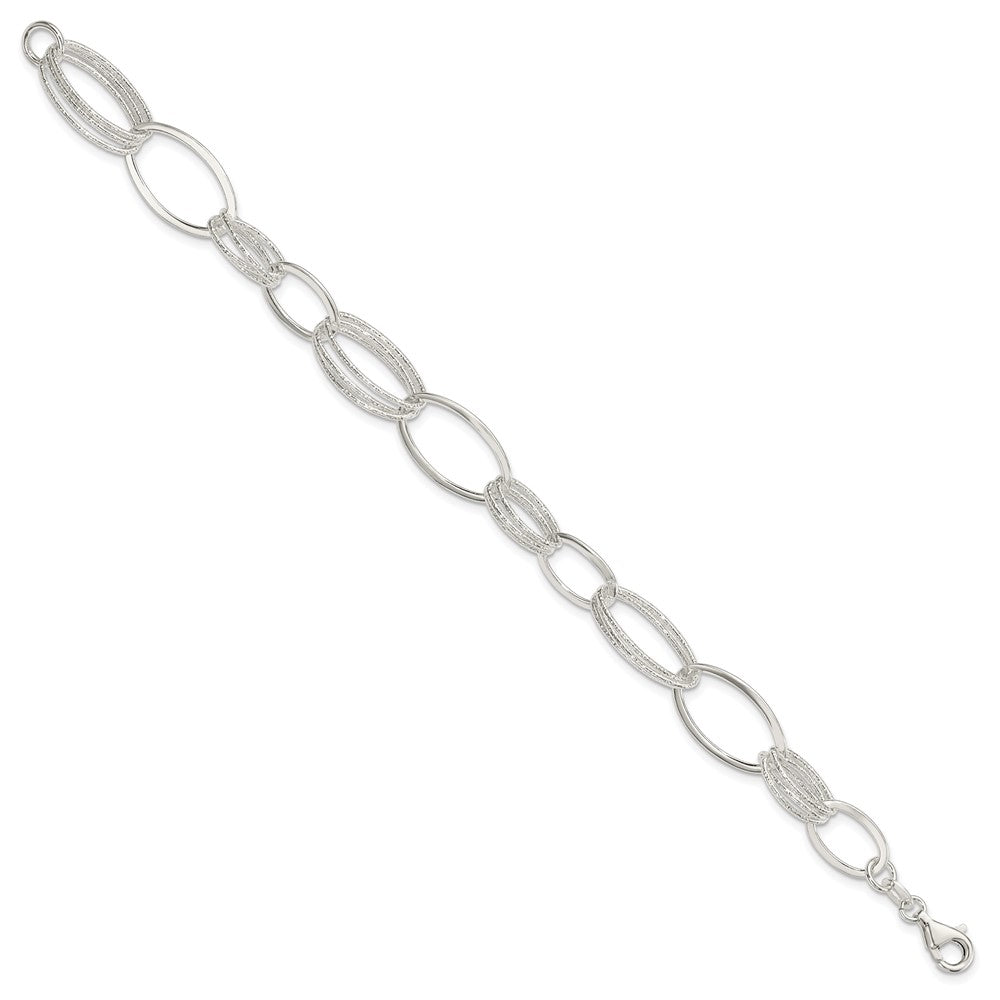 Sterling Silver Polished and Textured Oval Link Bracelet QG3338-7.5
