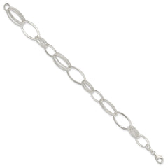 Sterling Silver Polished and Textured Oval Link Bracelet QG3338-7.5