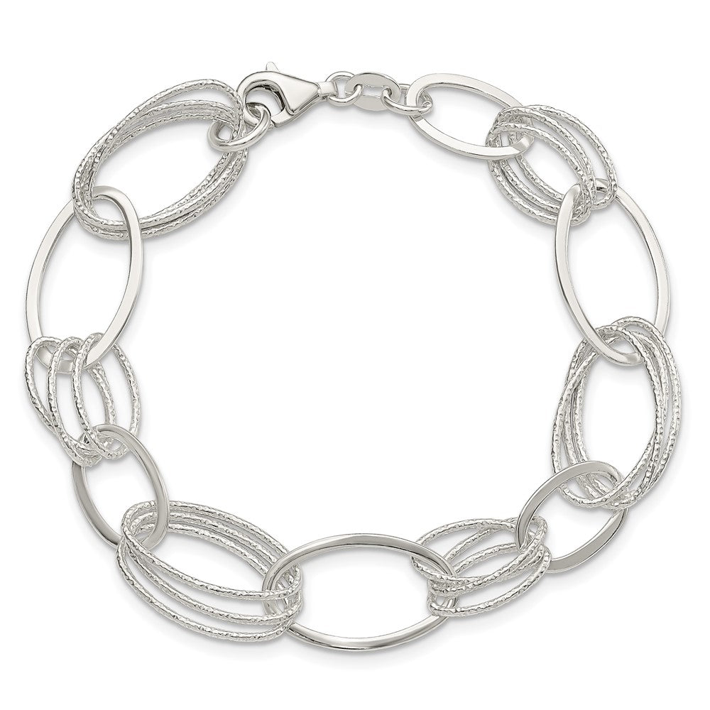 Sterling Silver Polished and Textured Oval Link Bracelet QG3338-7.5