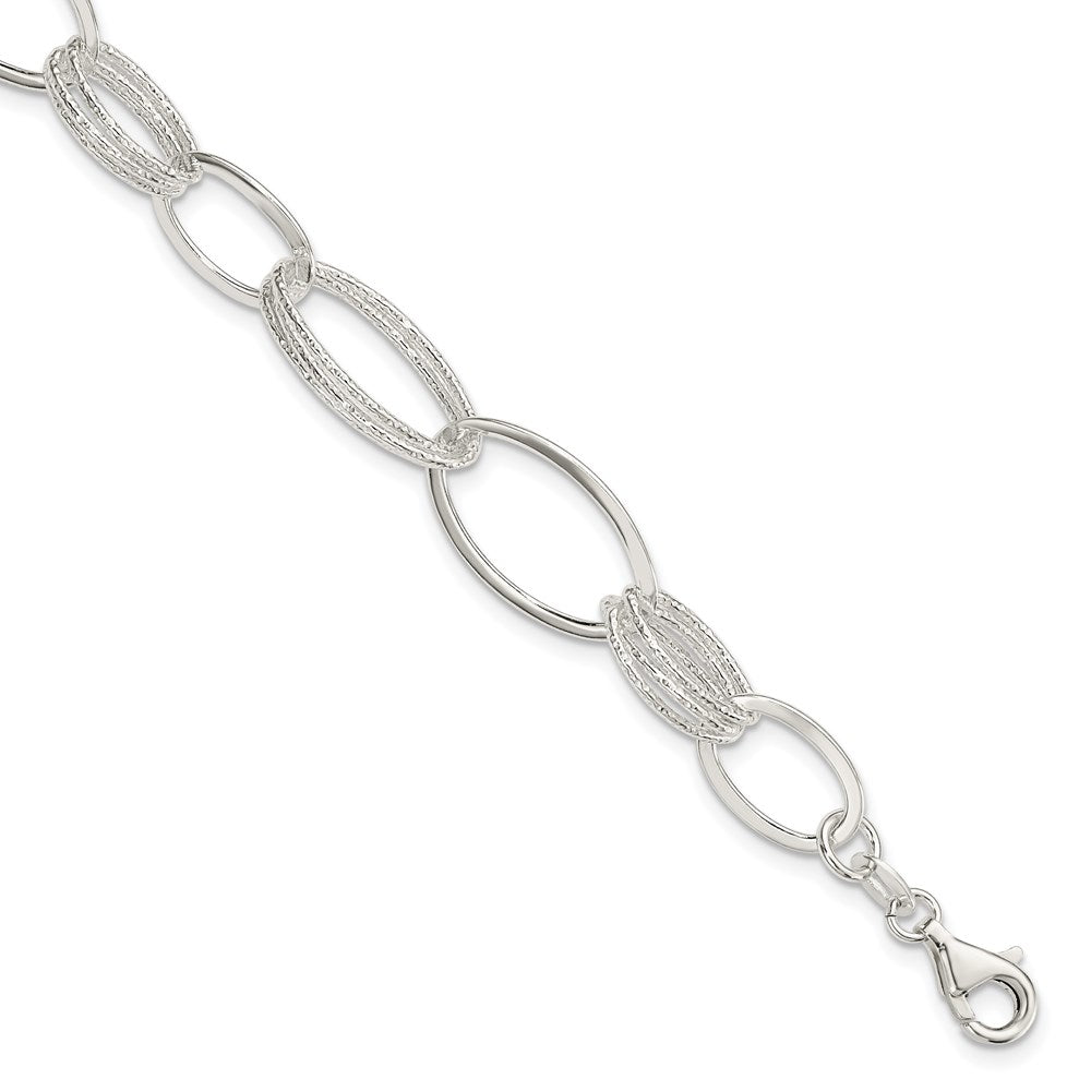 Sterling Silver Polished and Textured Oval Link Bracelet QG3338-7.5