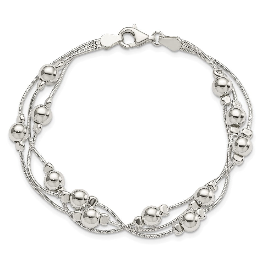 Sterling Silver Polished Bead Snake Chain Bracelet QG3344-7.5
