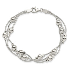Sterling Silver Polished Bead Snake Chain Bracelet QG3344-7.5