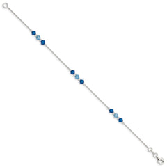 Sterling Silver Polished Aquamarine Capri Blue Glass Bead Bracelet QG3356-7.5