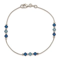 Sterling Silver Polished Aquamarine Capri Blue Glass Bead Bracelet QG3356-7.5