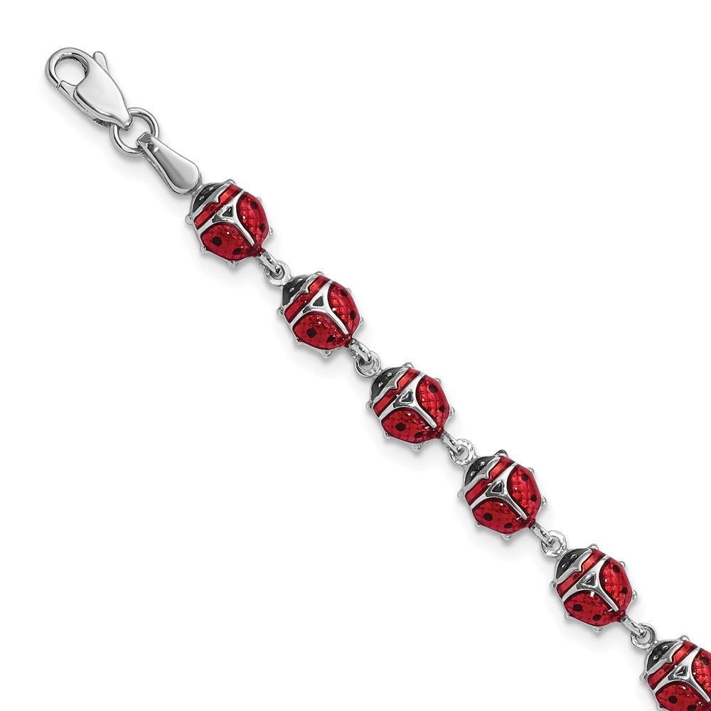 Sterling Silver Rhodium Polished Enameled Lady Bug Bracelet QG3443-7