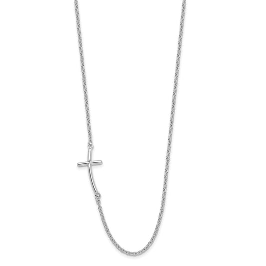 Sterling Silver Rh-plated Large Off-Set Sideways Curved Cross NecklaceQG3466-19