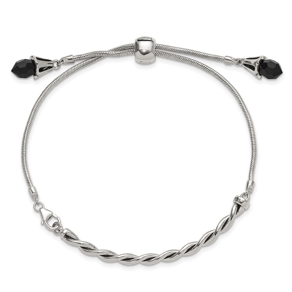 Sterling Silver Antiqued Reflections Black Crystal Adjustable Bracelet QG3499