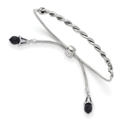 Sterling Silver Antiqued Reflections Black Crystal Adjustable Bracelet QG3499
