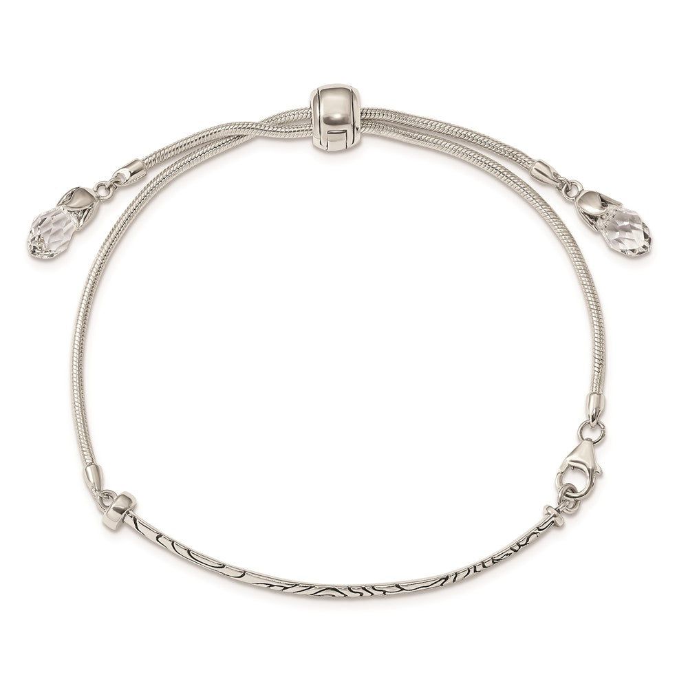 Sterling Silver Antiqued Reflections Clear Crystal Adjustable Bracelet QG3501