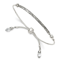 Sterling Silver Antiqued Reflections Clear Crystal Adjustable Bracelet QG3501