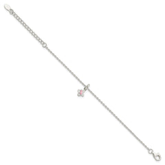 Sterling Silver Polished Pink CZ Butterfly w/ 1.5in Ext. Children's Bracele QG3503-5