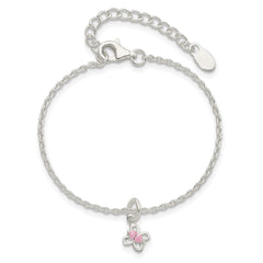 Sterling Silver Polished Pink CZ Butterfly w/ 1.5in Ext. Children's Bracele QG3503-5