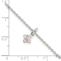 Sterling Silver Polished Pink CZ Butterfly w/ 1.5in Ext. Children's Bracele QG3503-5