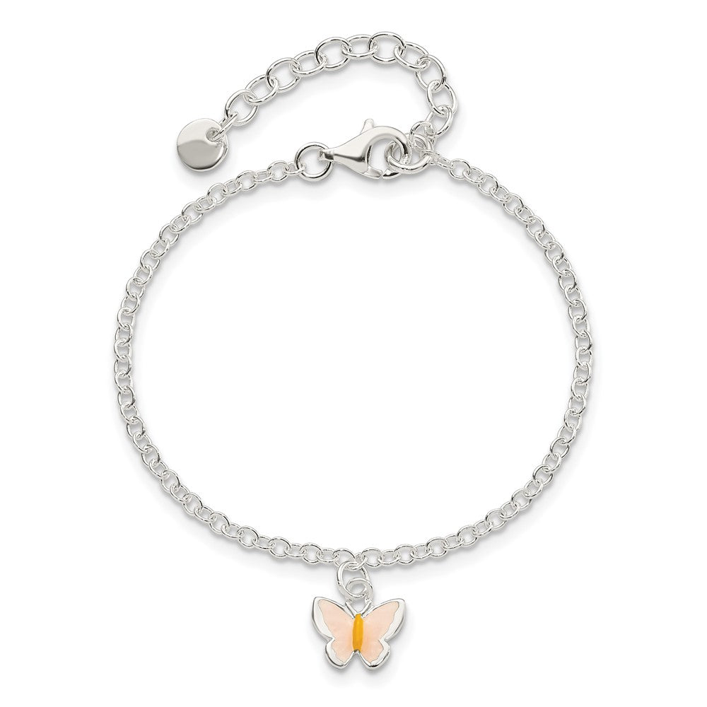Sterling Silver Polished Enamel Butterfly w/ 1.5in ext. Childrens Bracelet QG3506-5.5