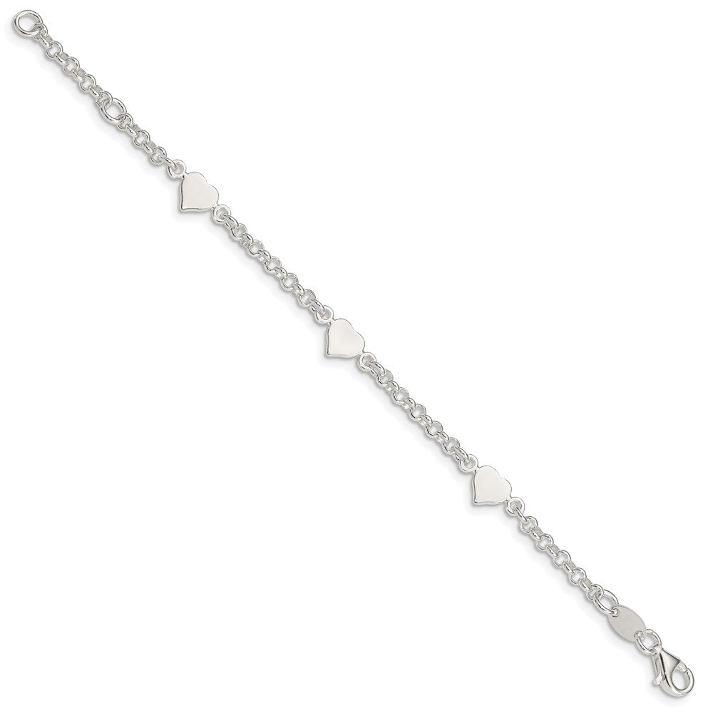Sterling Silver Polished Hearts with .25in ext. Children's Bracelet QG3536-5.5