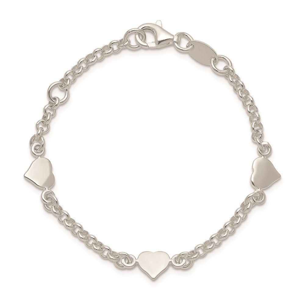 Sterling Silver Polished Hearts with .25in ext. Children's Bracelet QG3536-5.5