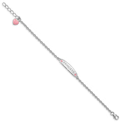 Sterling Silver Rhodium-plated Polished & Pink Enameled PRINCESS with 1 Inch Extension Children's Bracelet QG3537-6
