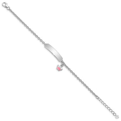 Sterling Silver Rhodium-plated Polished & Pink Enameled Crown with 1 Inch Extension Children's ID Bracelet QG3538