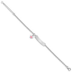 Sterling Silver Rhodium-plated Polished & Pink Enameled Crown with 1 Inch Extension Children's ID Bracelet QG3538