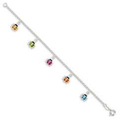 Sterling Silver Polished Multi-color Enameled Ladybugs Children's Bracelet QG3545-6