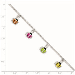 Sterling Silver Polished Multi-color Enameled Ladybugs Children's Bracelet QG3545-6
