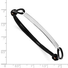 Sterling Silver Rhodium-plated ID Plate w/Black Leather Adjustable Bracelet QG3574