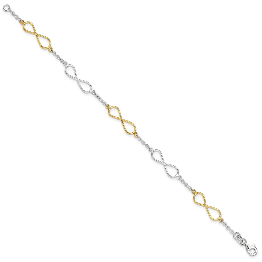 Sterling Silver Polished Flash Gold Infinity Symbol Bracelet QG3586-7.5