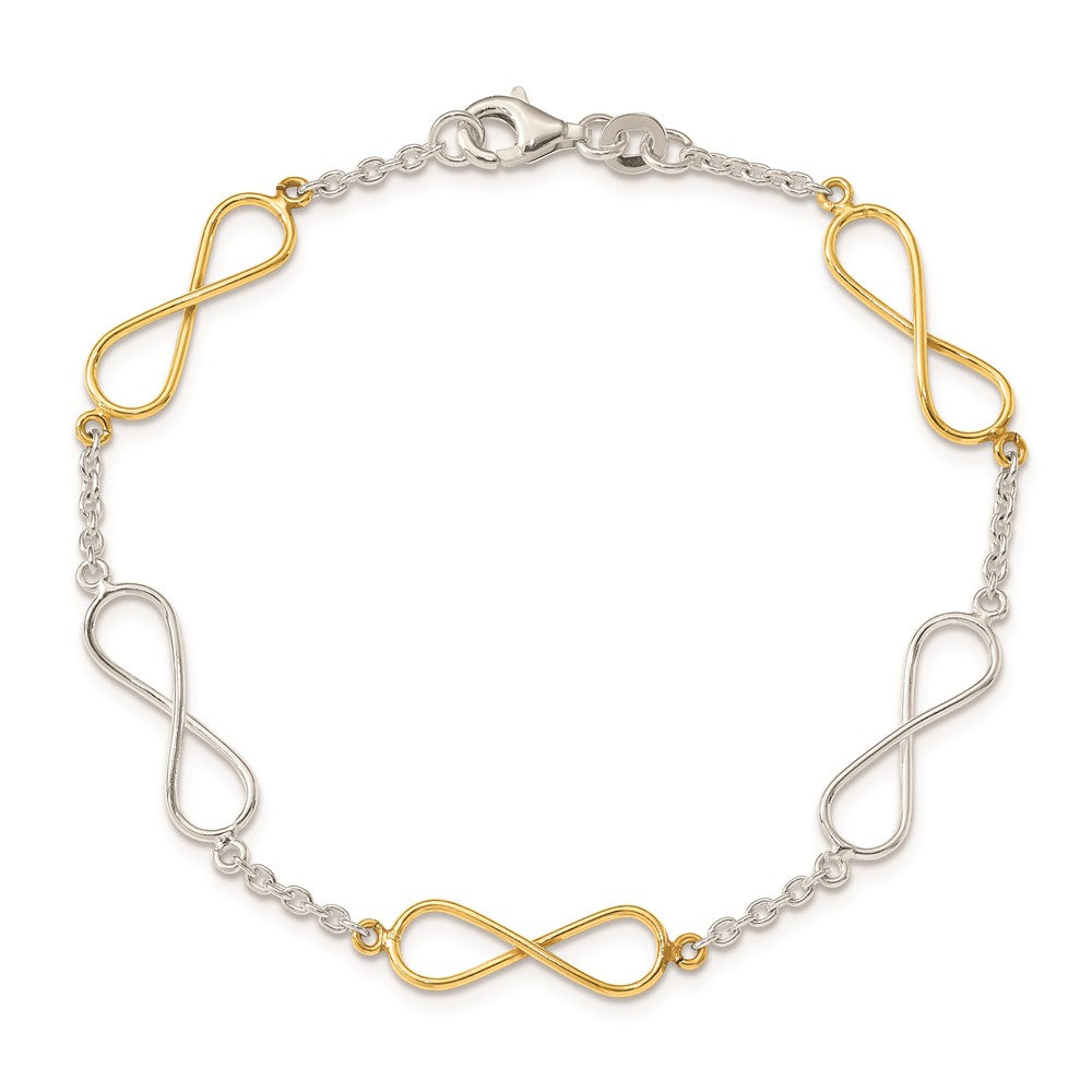 Sterling Silver Polished Flash Gold Infinity Symbol Bracelet QG3586-7.5