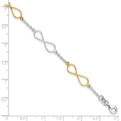 Sterling Silver Polished Flash Gold Infinity Symbol Bracelet QG3586-7.5