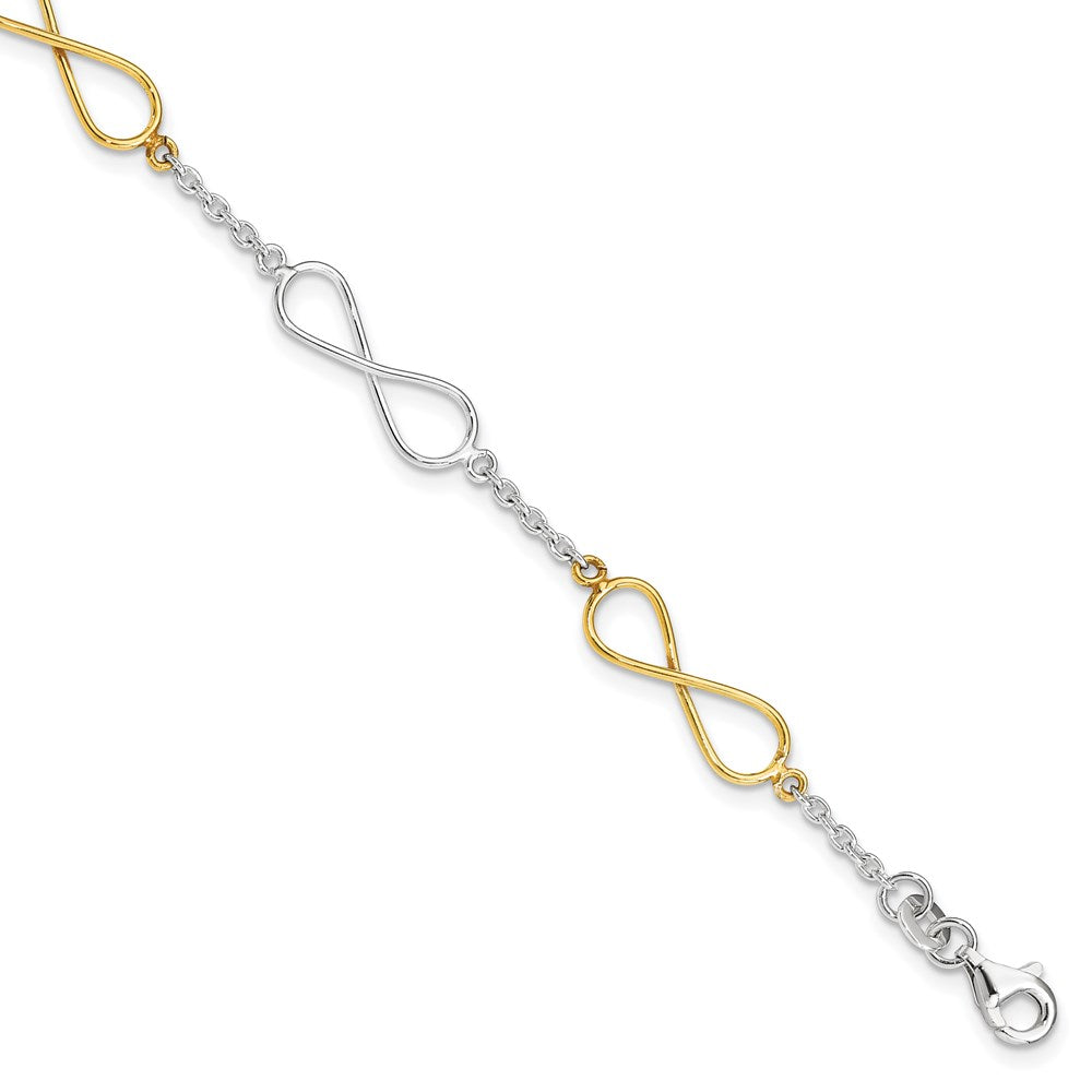 Sterling Silver Polished Flash Gold Infinity Symbol Bracelet QG3586-7.5