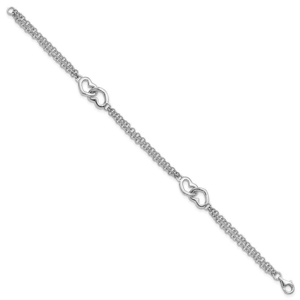 Sterling Silver Rhodium-plated Hearts Double Chain Bracelet QG3605-7