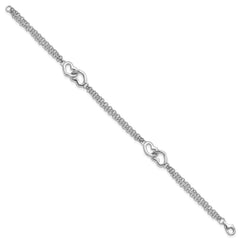 Sterling Silver Rhodium-plated Hearts Double Chain Bracelet QG3605-7