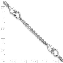 Sterling Silver Rhodium-plated Hearts Double Chain Bracelet QG3605-7