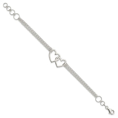 Sterling Silver Polished 3-strand w/.5in. Ext. Heart Bracelet QG3608-7