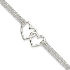 Sterling Silver Polished 3-strand w/.5in. Ext. Heart Bracelet QG3608-7