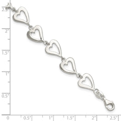 Sterling Silver Polished Heart Bracelet QG3609-7.5