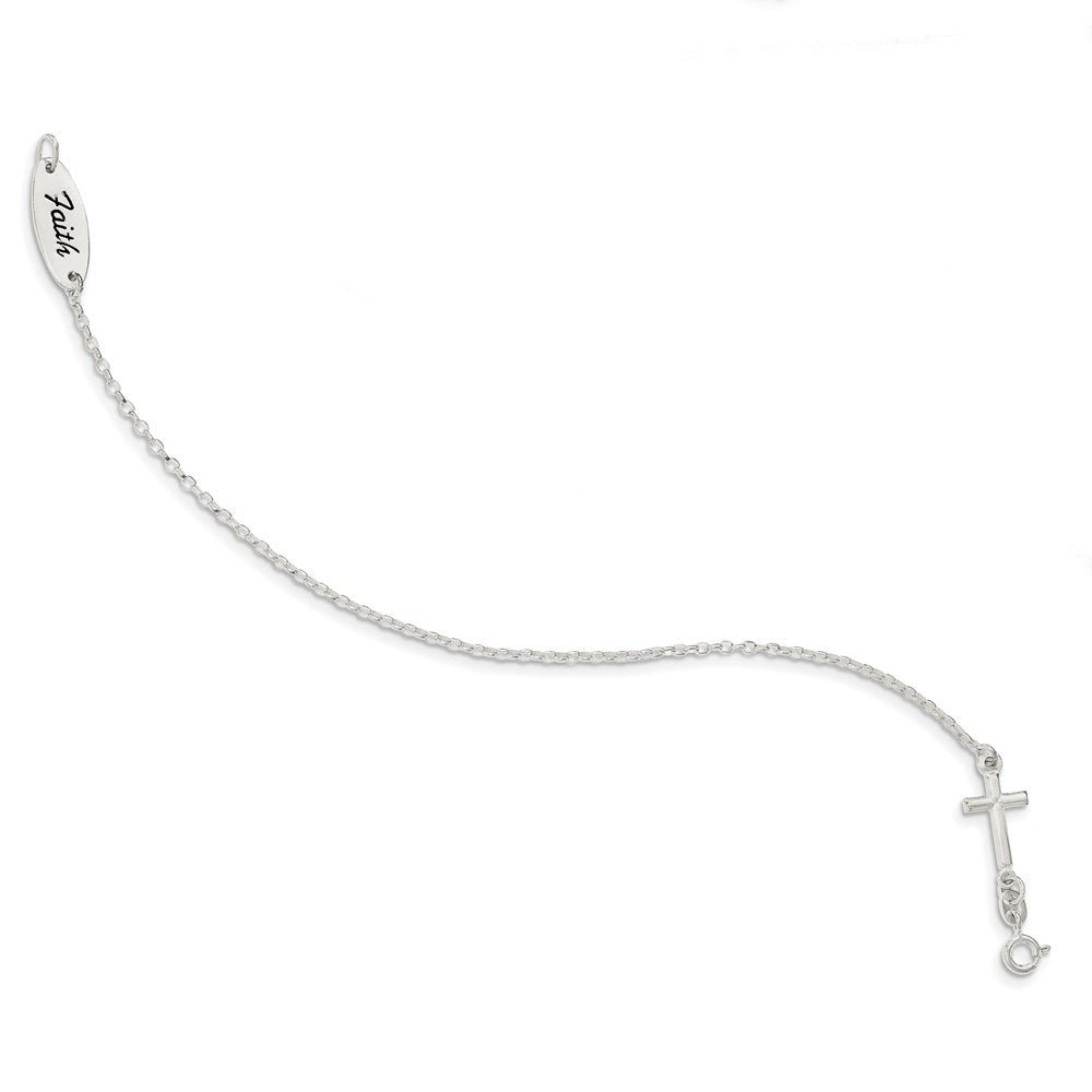 Sterling Silver Polished Enamel FAITH and Cross Bracelet QG3624-7.5