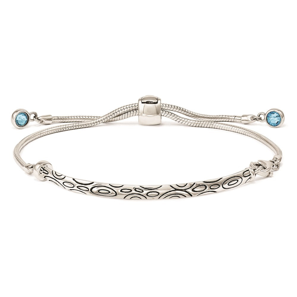 Sterling Silver Antiqued Blue Crystal Round Bezel Adjustable Bracelet QG3637